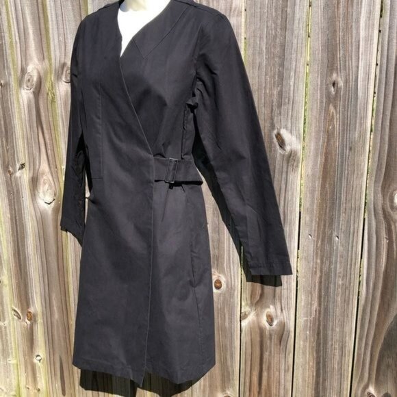 Kate Spade NWT Small Saturday Rain Trench Coat Jacket Black Wrap Top Long Sleeve - Picture 4 of 11
